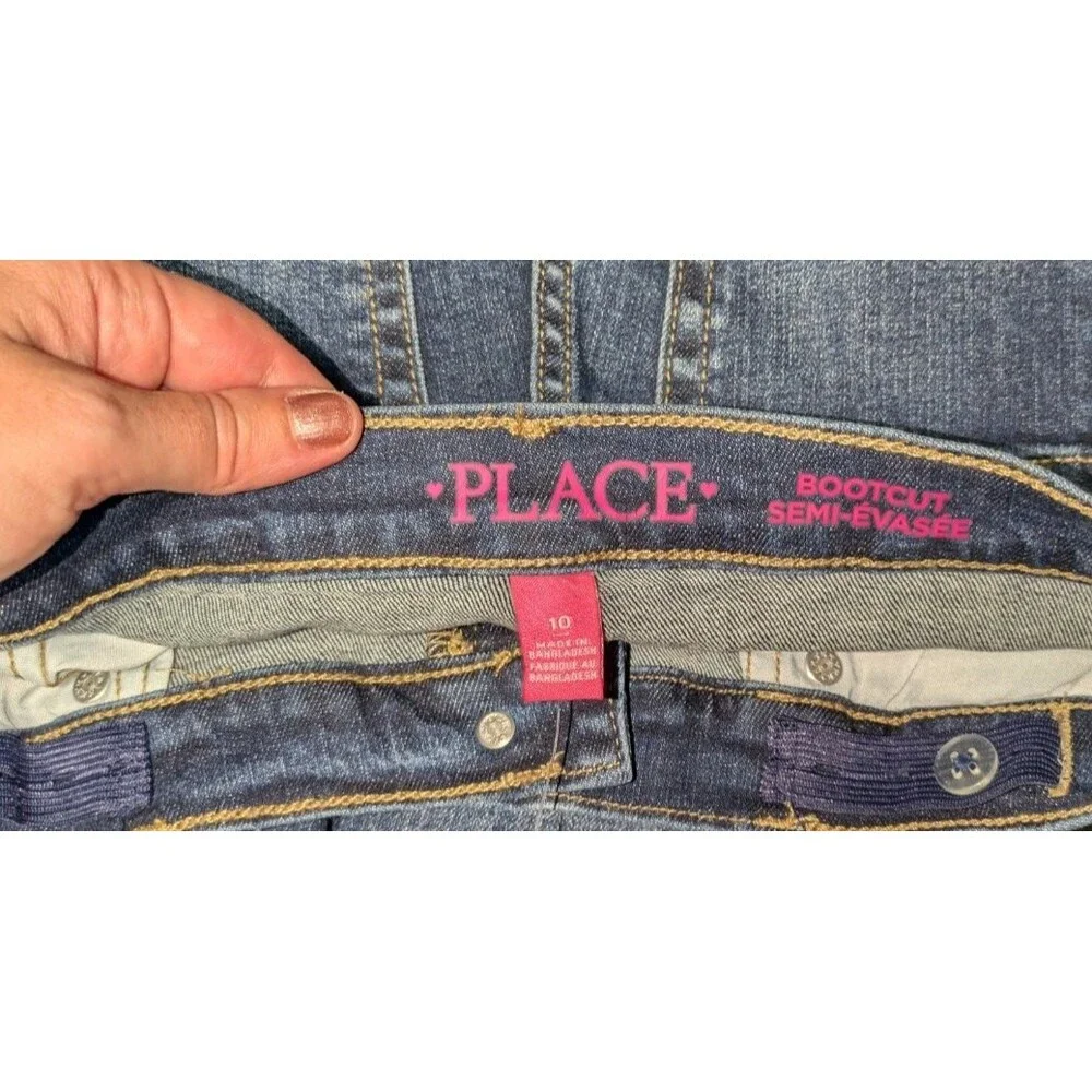The Children's Place Girls Bootcut Dark Wash Denim Jeans Blue Size 10 Adjustable